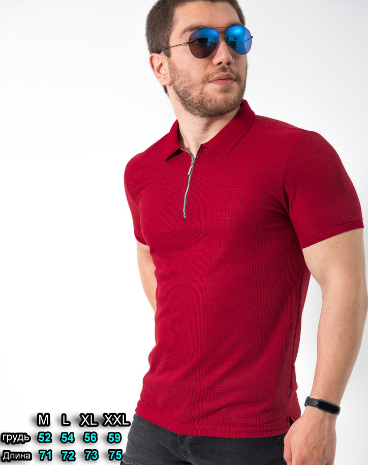 Чоловіча футболка поло бордова на блискавці M L XL XXL 61-95-001