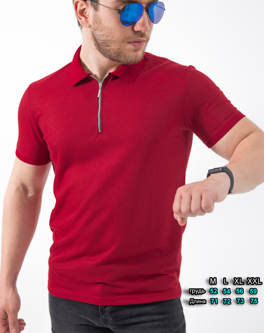 Чоловіча футболка поло бордова на блискавці M L XL XXL 61-95-001