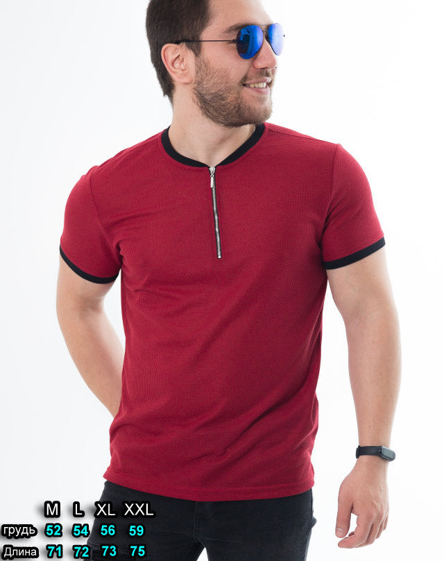 Чоловіча футболка поло бордова на блискавці з коміром стійкою M L XL XXL 61-96-001