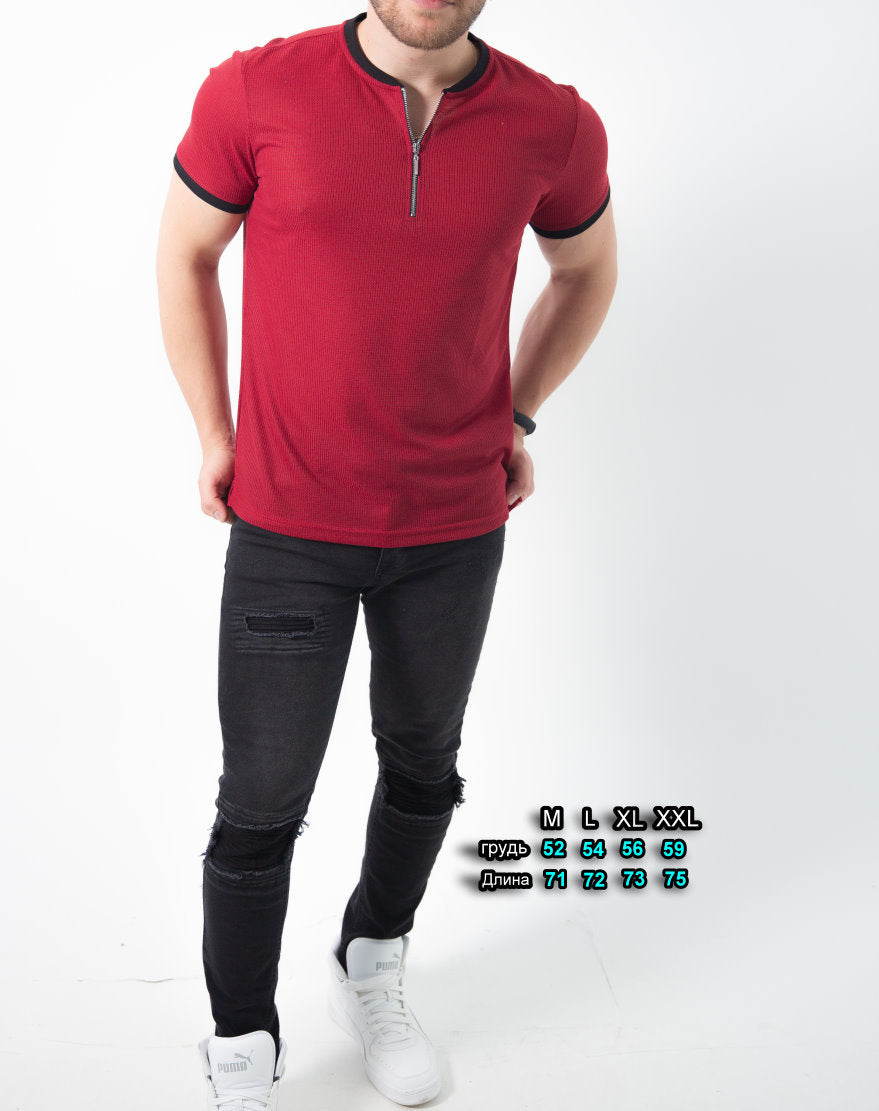 Чоловіча футболка поло бордова на блискавці з коміром стійкою M L XL XXL 61-96-001