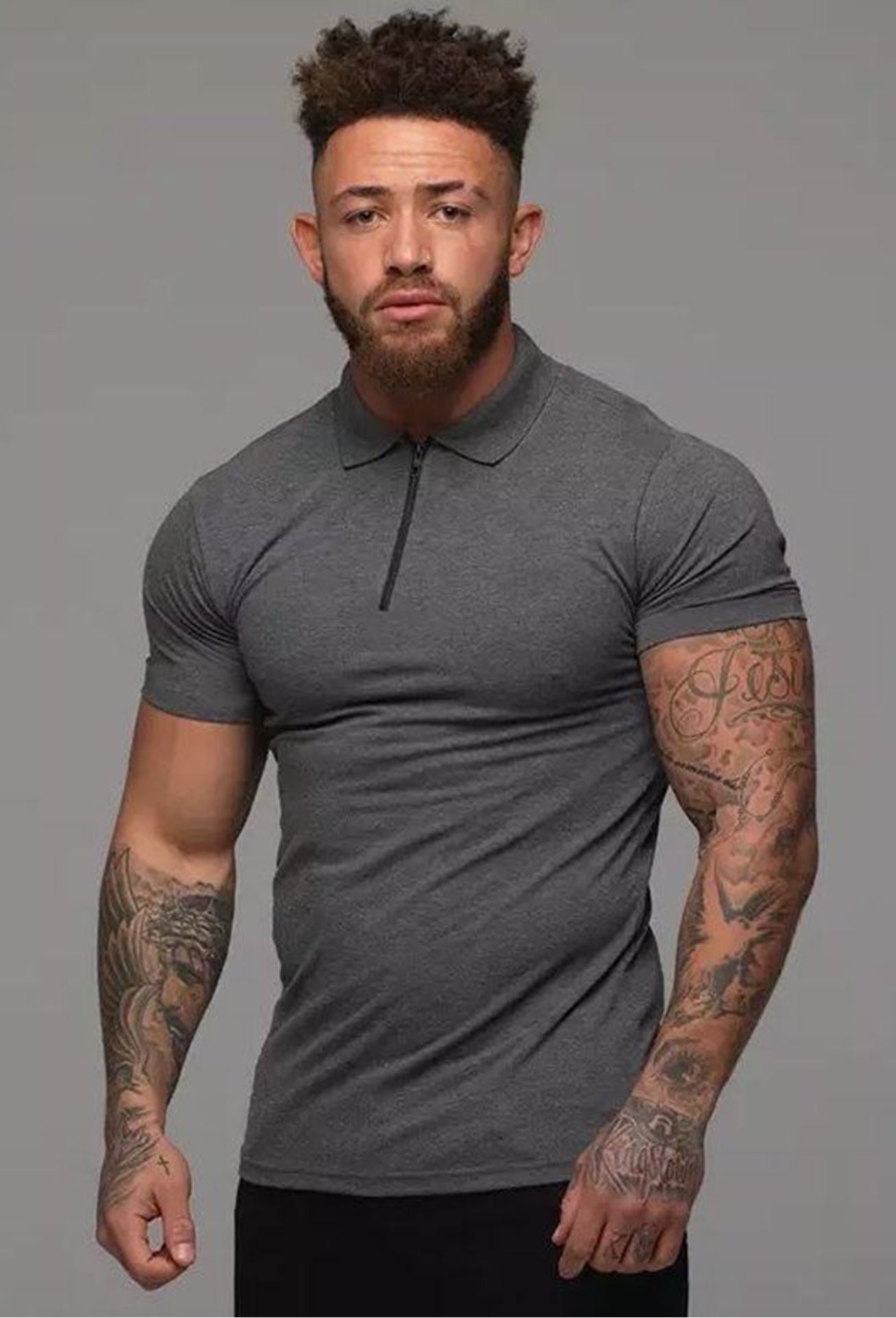 Чоловіча футболка поло із замком сіра графіт M L XL XXL 72-95-001