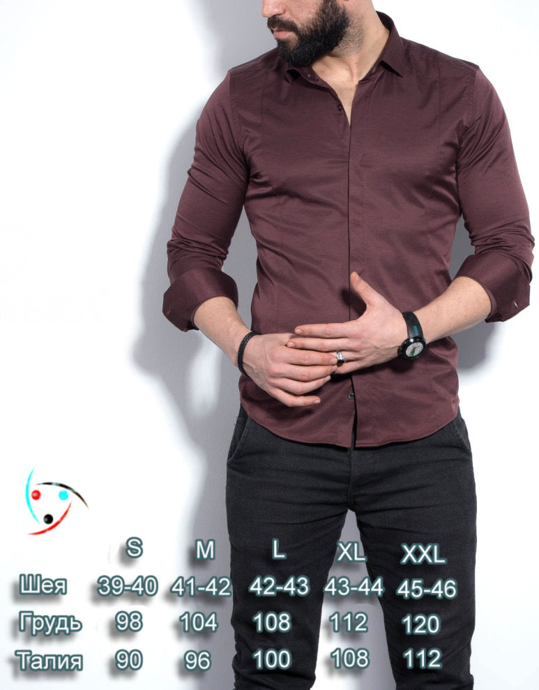 Облягаюча сорочка шоколадного кольору S 75-07-445