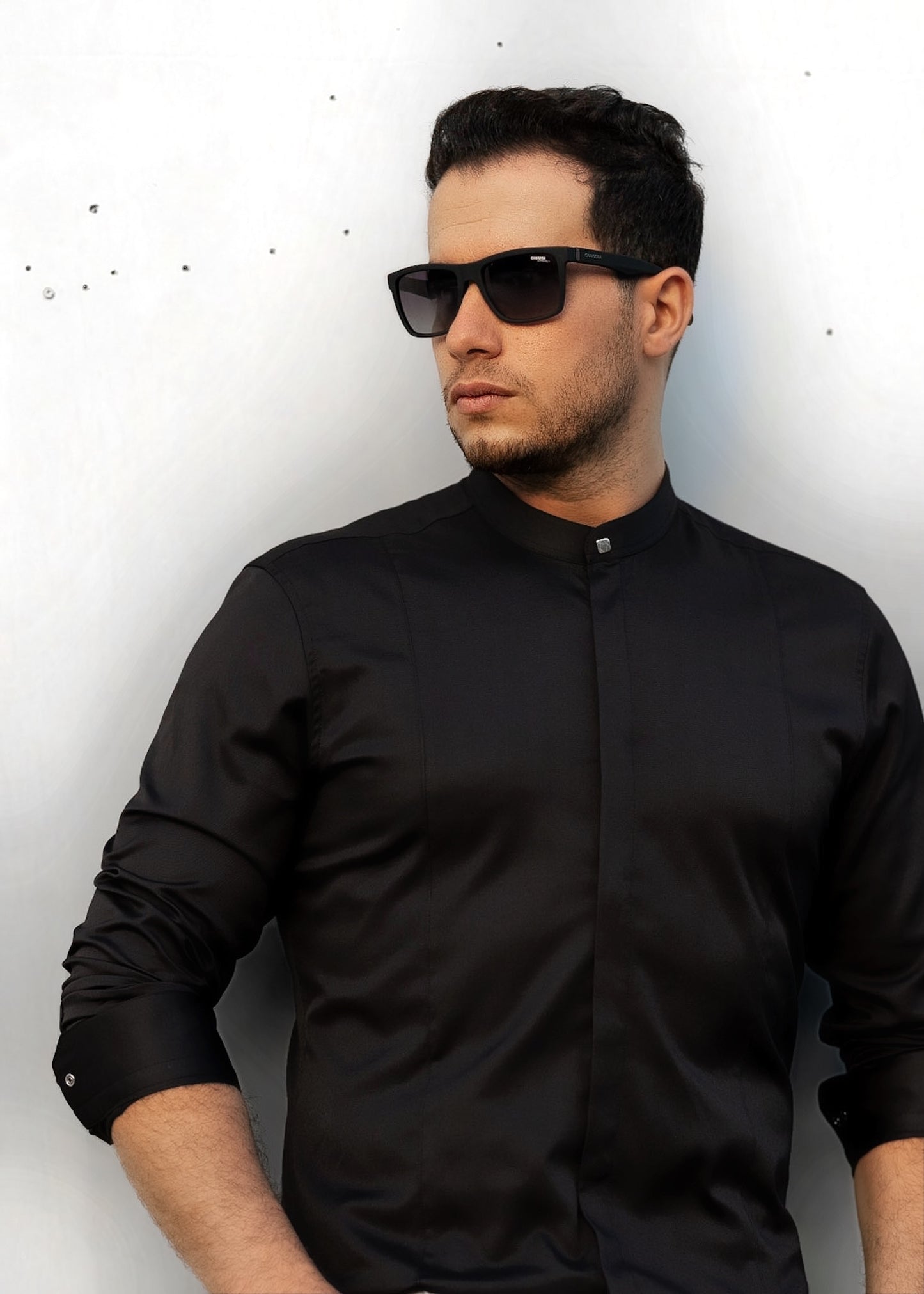 Чорна модна сорочка з коміром стійка M L XL XXL 3XL 80-61-401