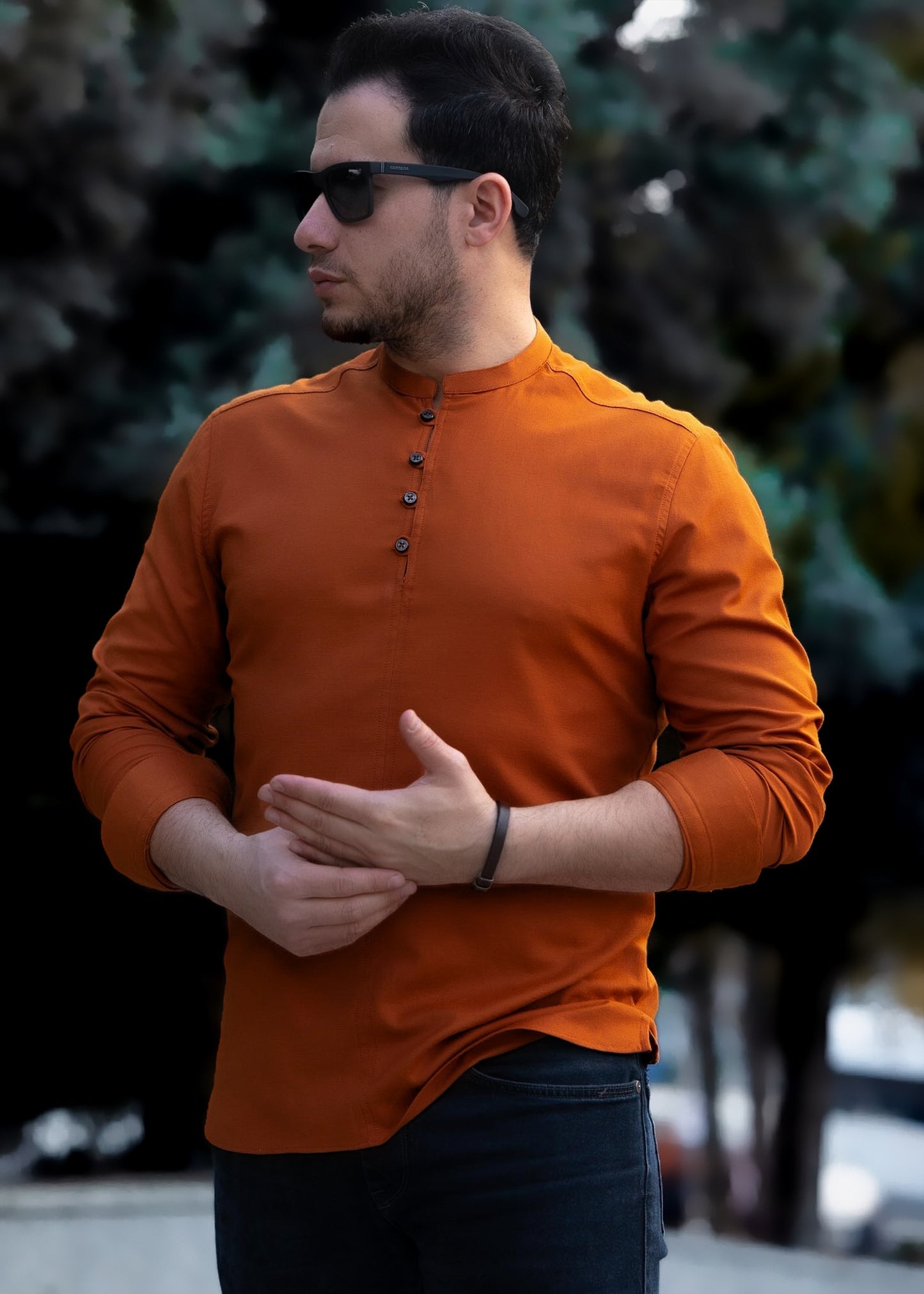 Модна сорочка рудого кольору з дизайнерською застібкою M L XL XXL 12-109-704