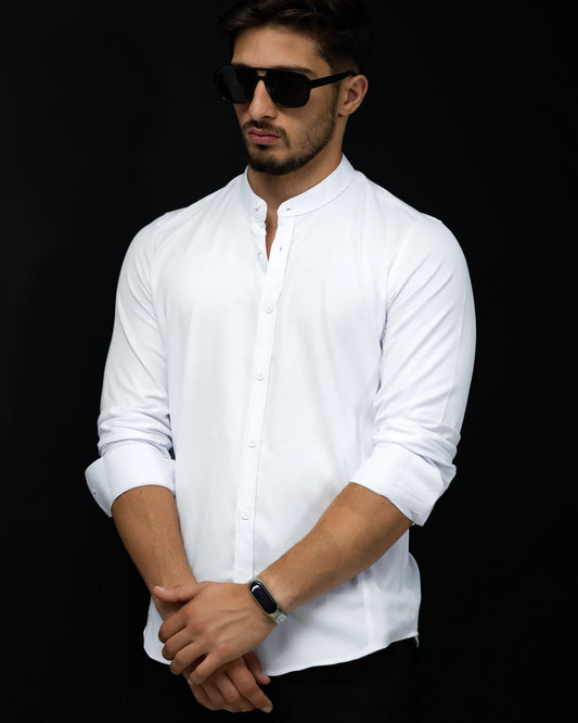 Біла базова приталена сорочка без коміра на кнопках M L XL XXL 3XL 01-29-401