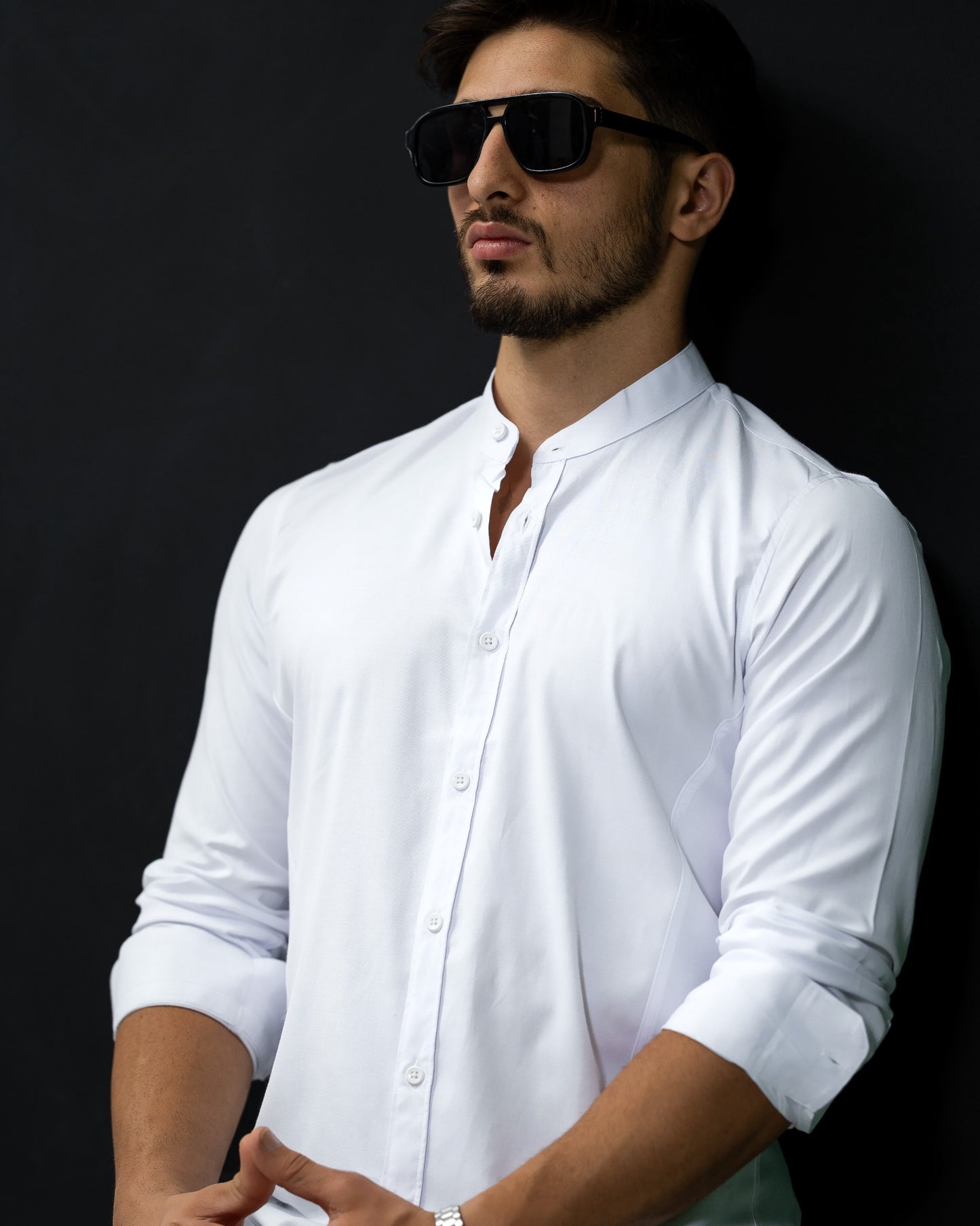 Біла базова приталена сорочка без коміра на кнопках M L XL XXL 3XL 01-29-401