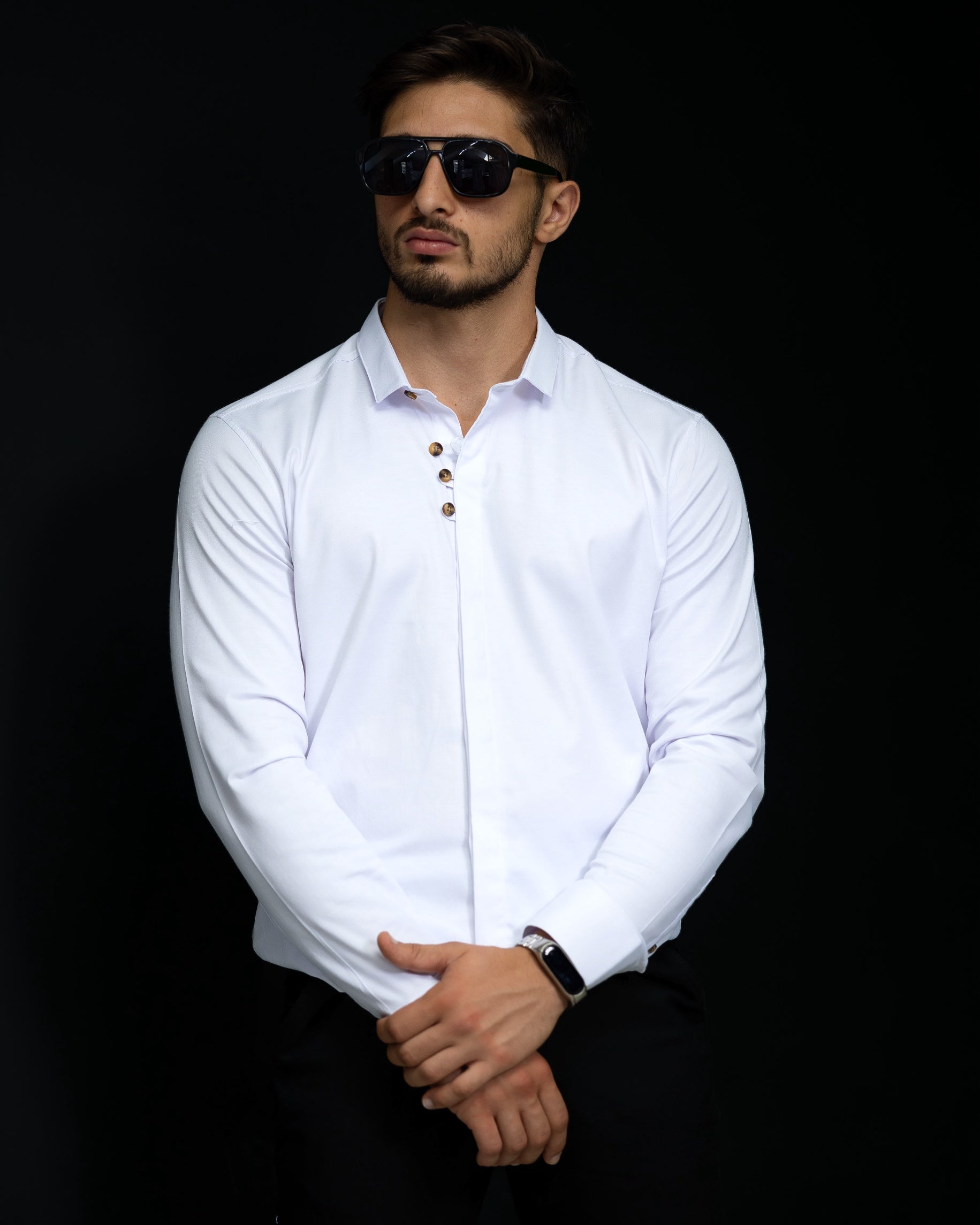 Сорочка чоловіча біла з коміром гудзики ML XL 3XL 01-89-502 