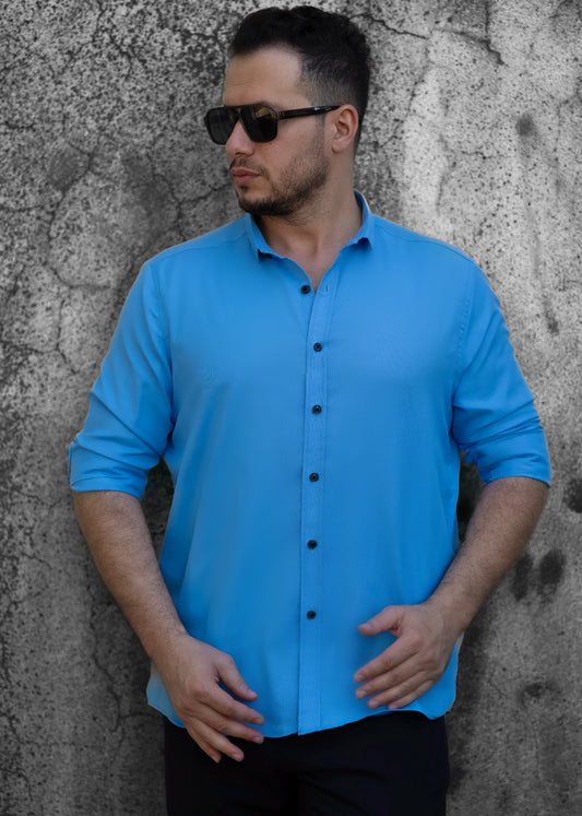 Сорочка чоловіча блакитна бавовняна M XXL 3XL 24-211-602
