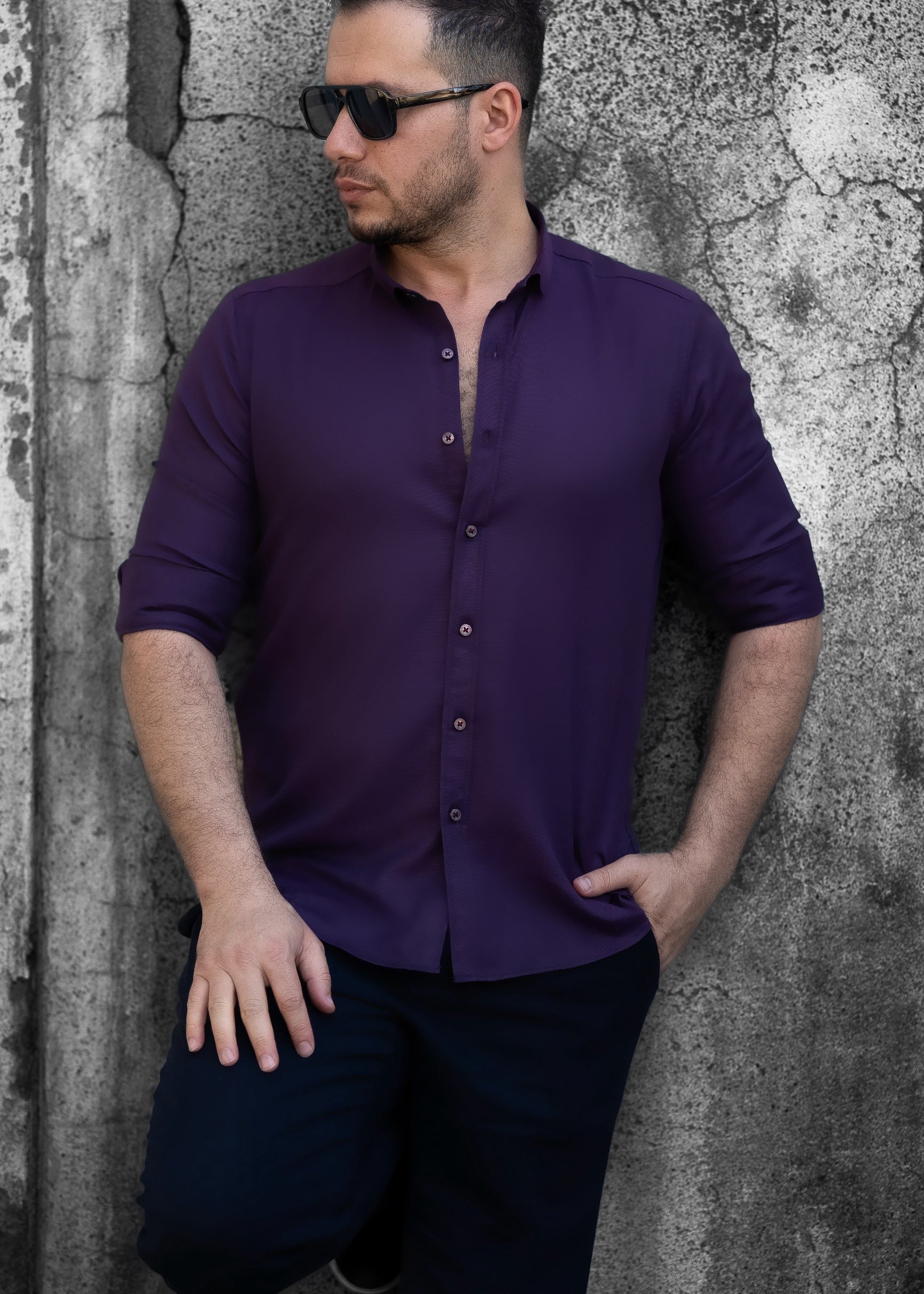 Чоловіча сорочка класична бавовняна літня баклажан L XL XXL 3XL 47-211-602 