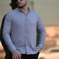 Чоловіча сорочка з дизайнерським укороченим невеликим класичним коміром, приталена слим-фіт світло-сірого кольору на ґудзиках Rubaska M L XXL 3XL 49-211-602