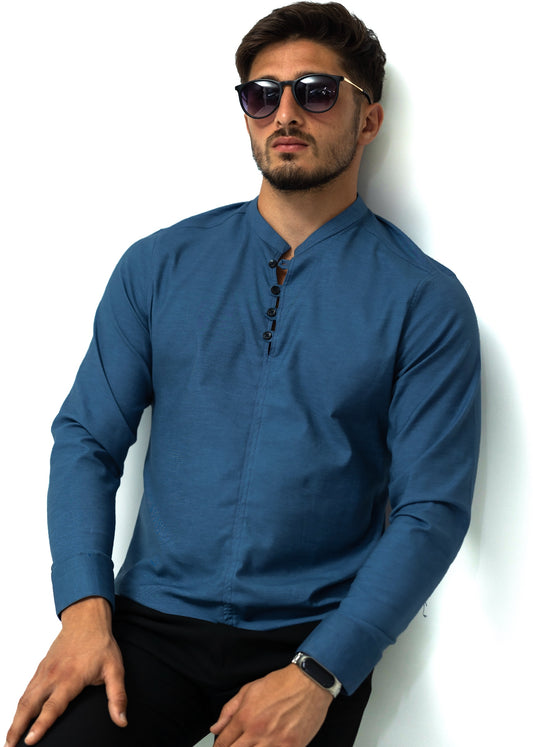 Модна сорочка з дизайнерською застібкою Rubaska синя XXL 3XL29-109-502