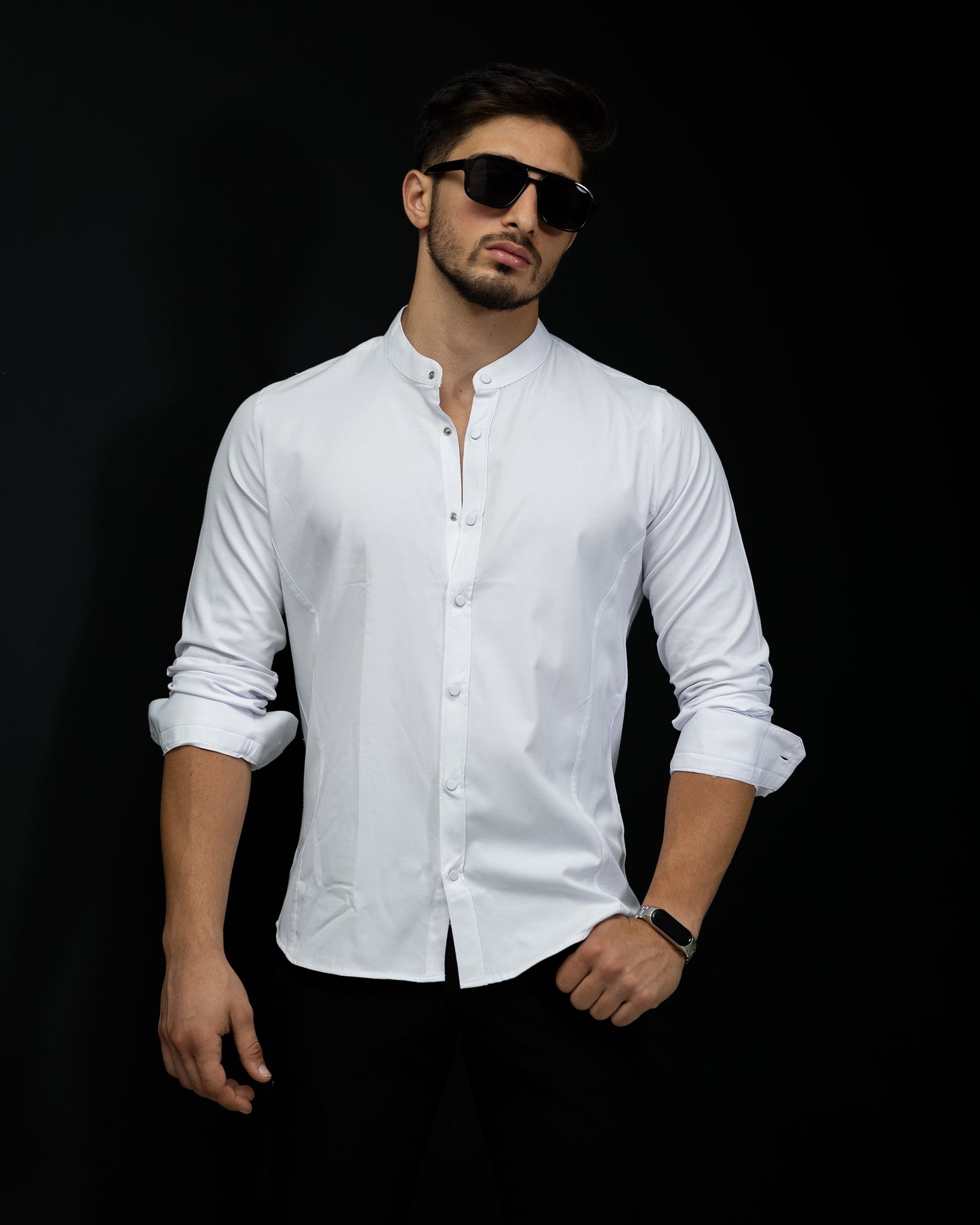 Базова біла сорочка з коміром стійка на ґудзиках M L XL XXL 3XL 01-30-401