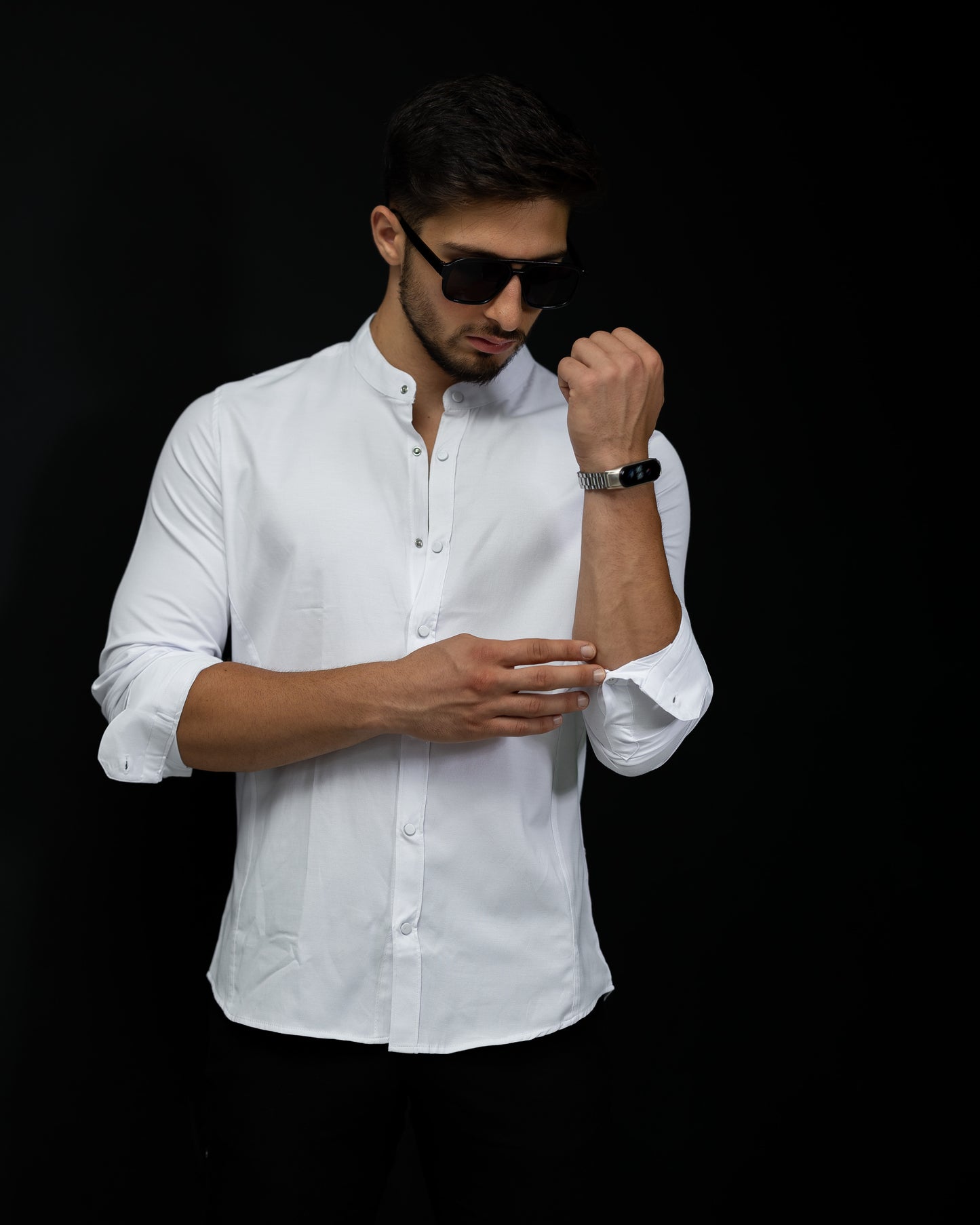 Базова біла сорочка з коміром стійка на ґудзиках M L  XXL 3XL 01-30-401