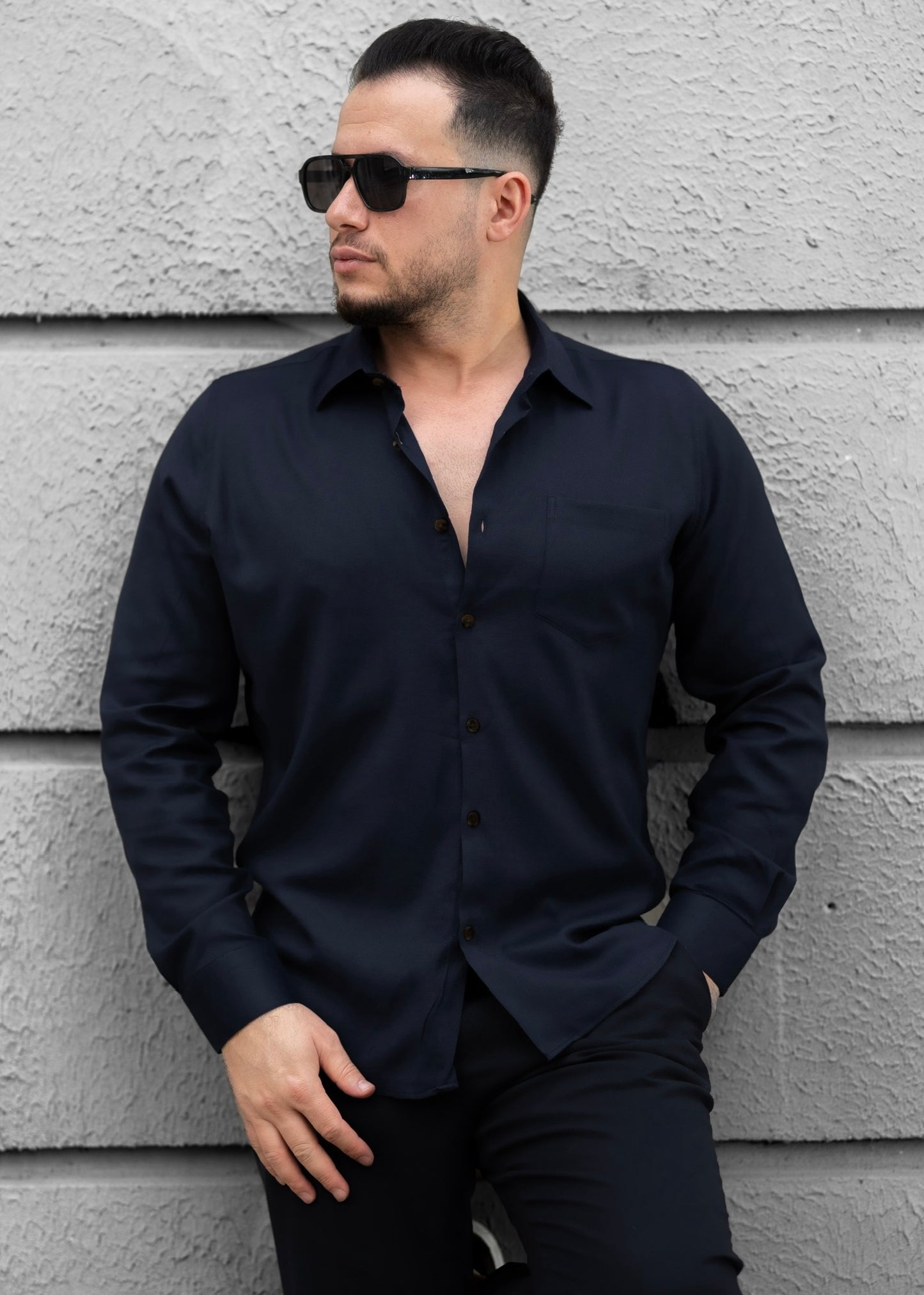 Модна чорна сорочка чоловіча з кишенею M L XL XXL 3XL 80-71-502