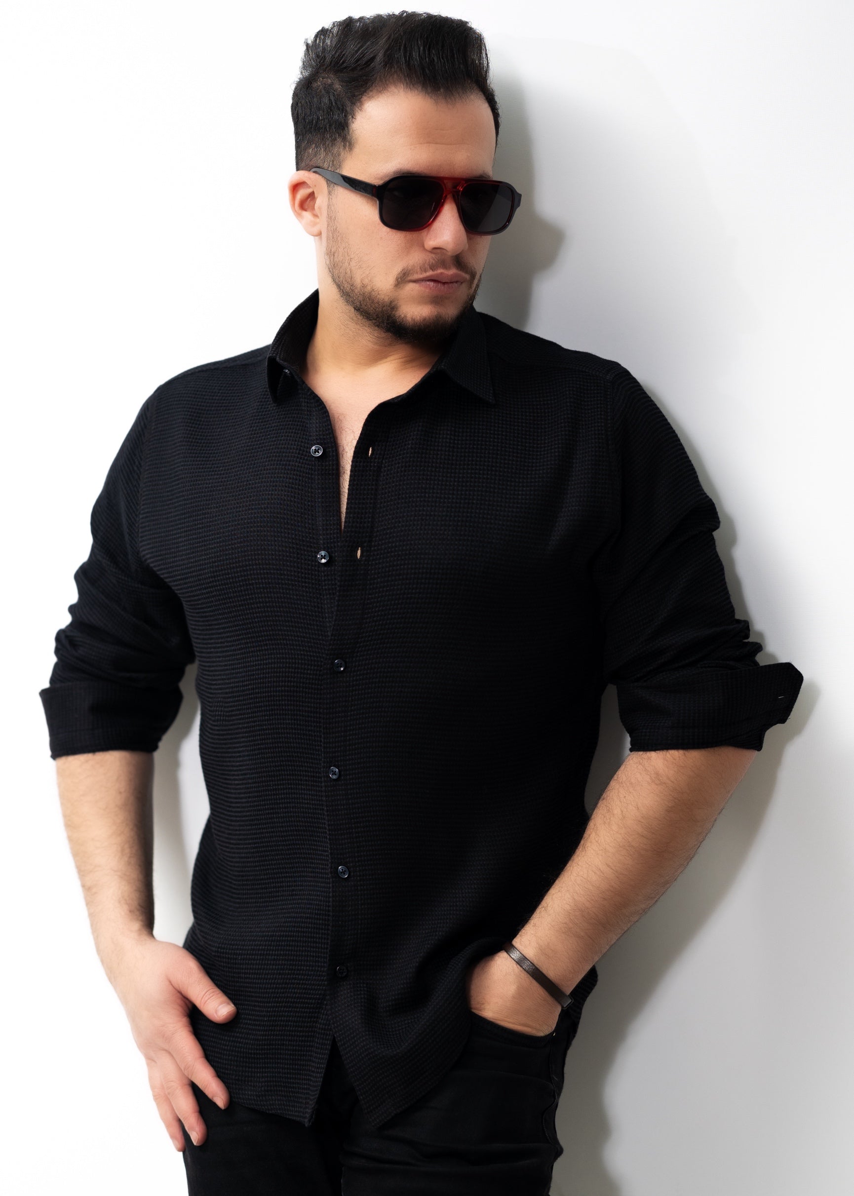 Чоловіча сорочка чорна з коміром XL XXL 80-70-603 