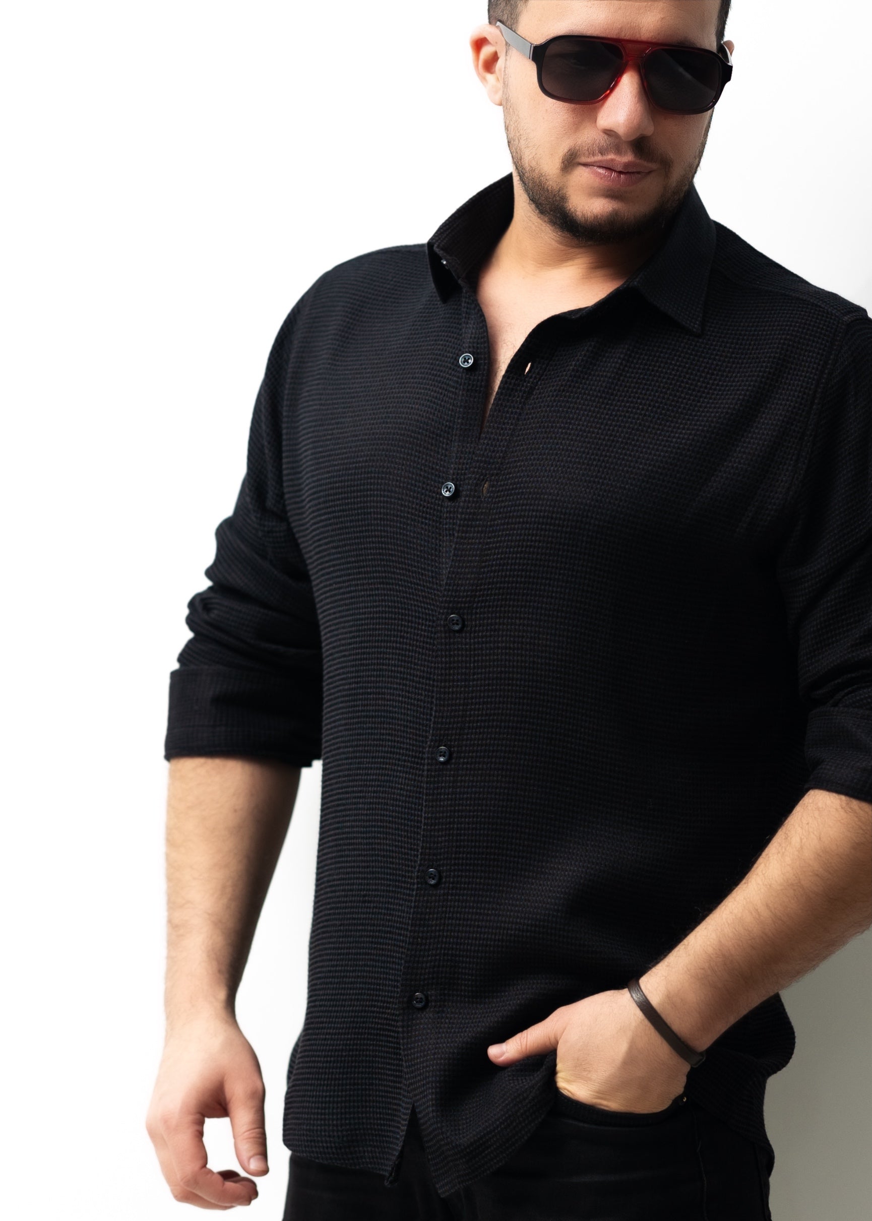 Чоловіча сорочка чорна з коміром XL XXL 80-70-603 