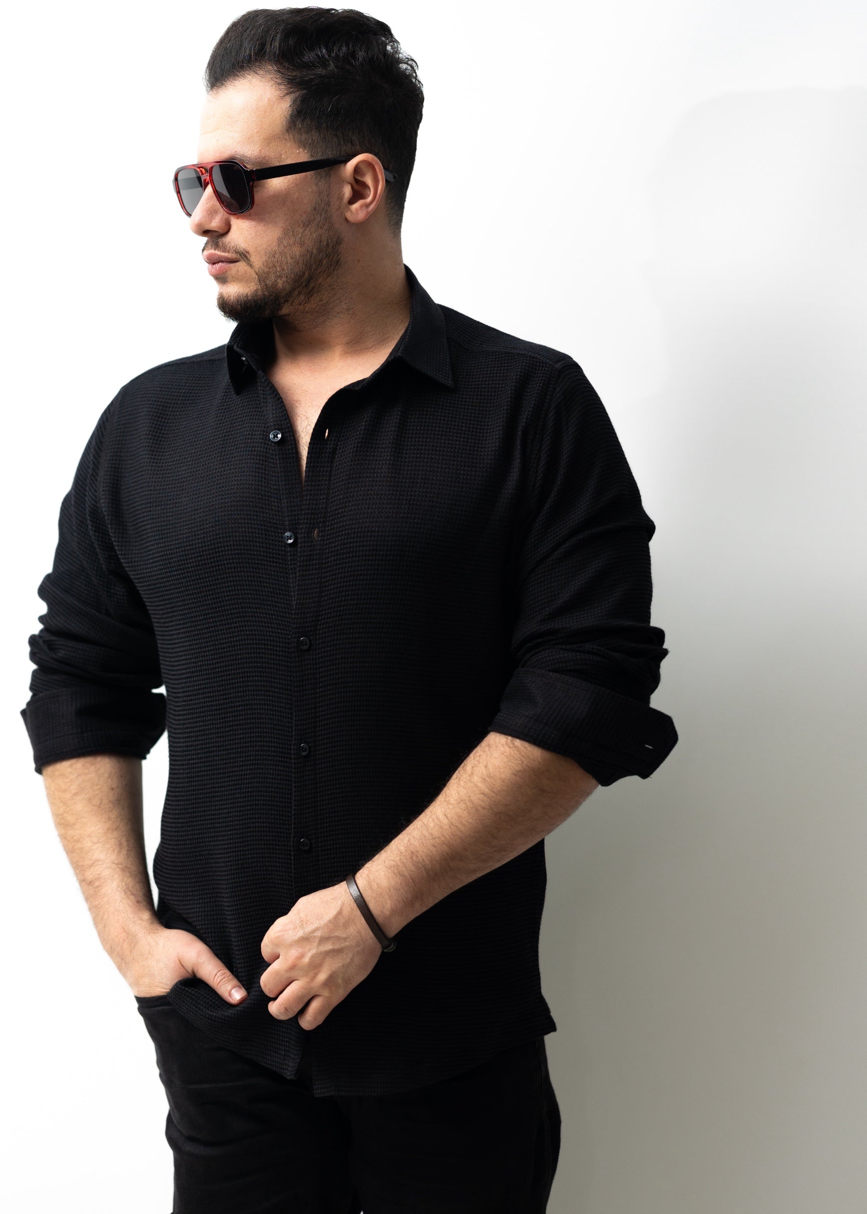 Чоловіча сорочка чорна з коміром XL XXL 80-70-603 