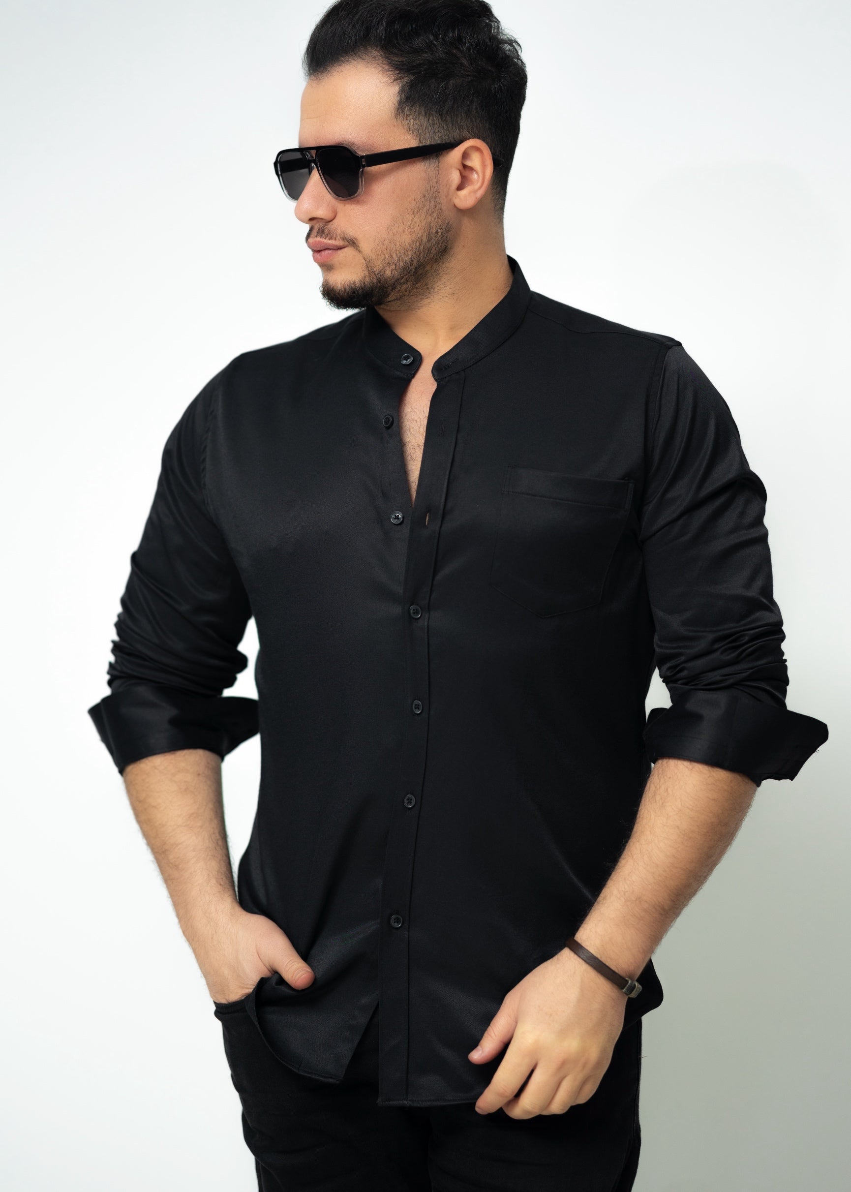 Сорочка чоловіча чорна з кишенею XL XXL 3XL 80-72-502 