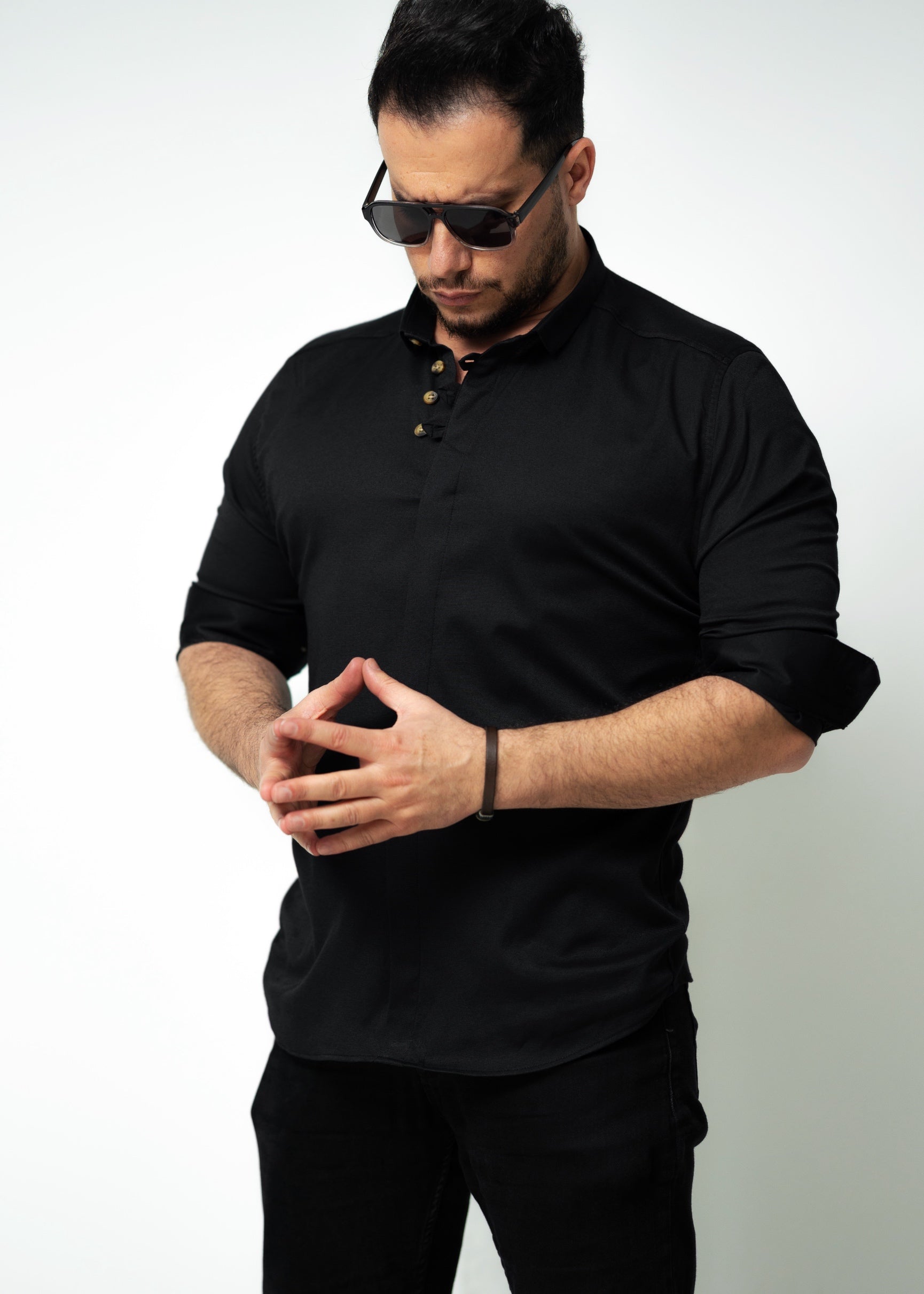 Сорочка Чоловіча чорна класична на ґудзиках L XL 3XL 80-89-602 