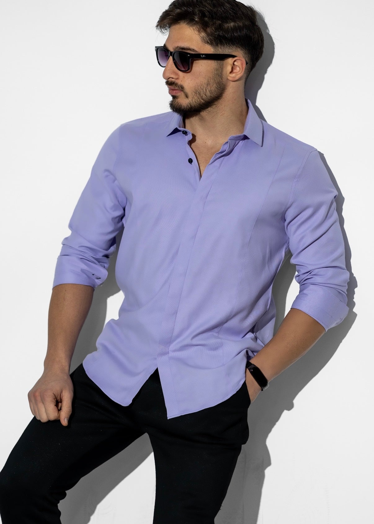 Сорочка чоловіча бавовняна класична Фіолетова лавандова 3XL 22-07-601 