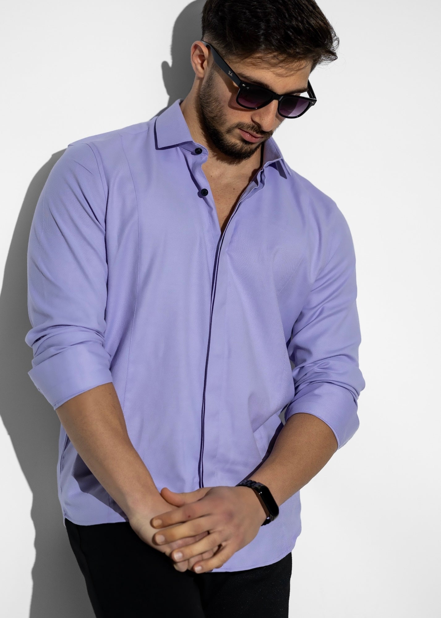 Сорочка чоловіча бавовняна класична Фіолетова лавандова 3XL 22-07-601 