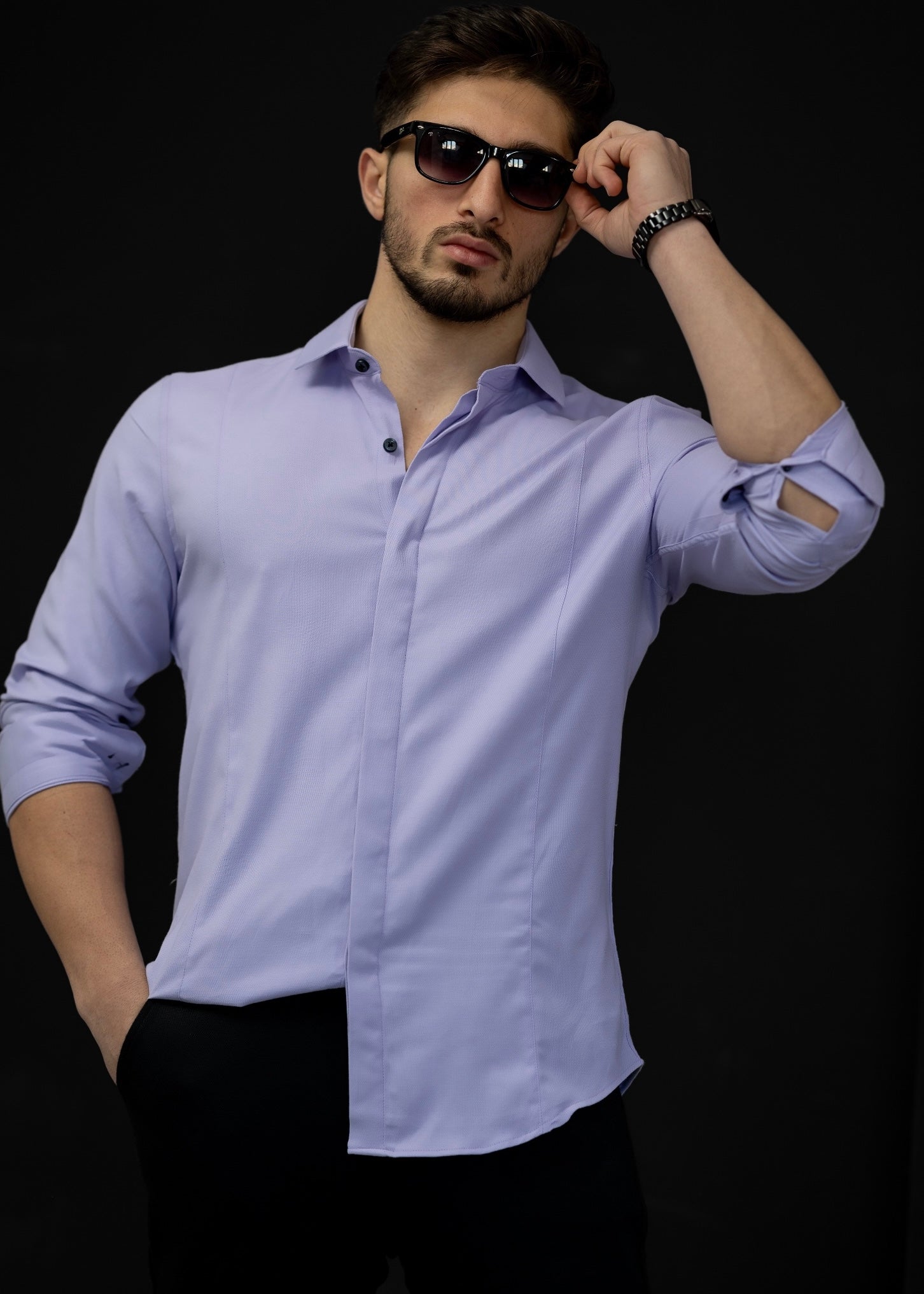 Сорочка чоловіча бавовняна класична Фіолетова лавандова 3XL 22-07-601 