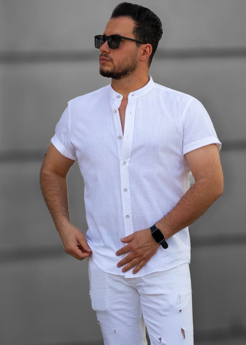 Сорочка чоловіча біла льон ML XL XXL 01-160-705