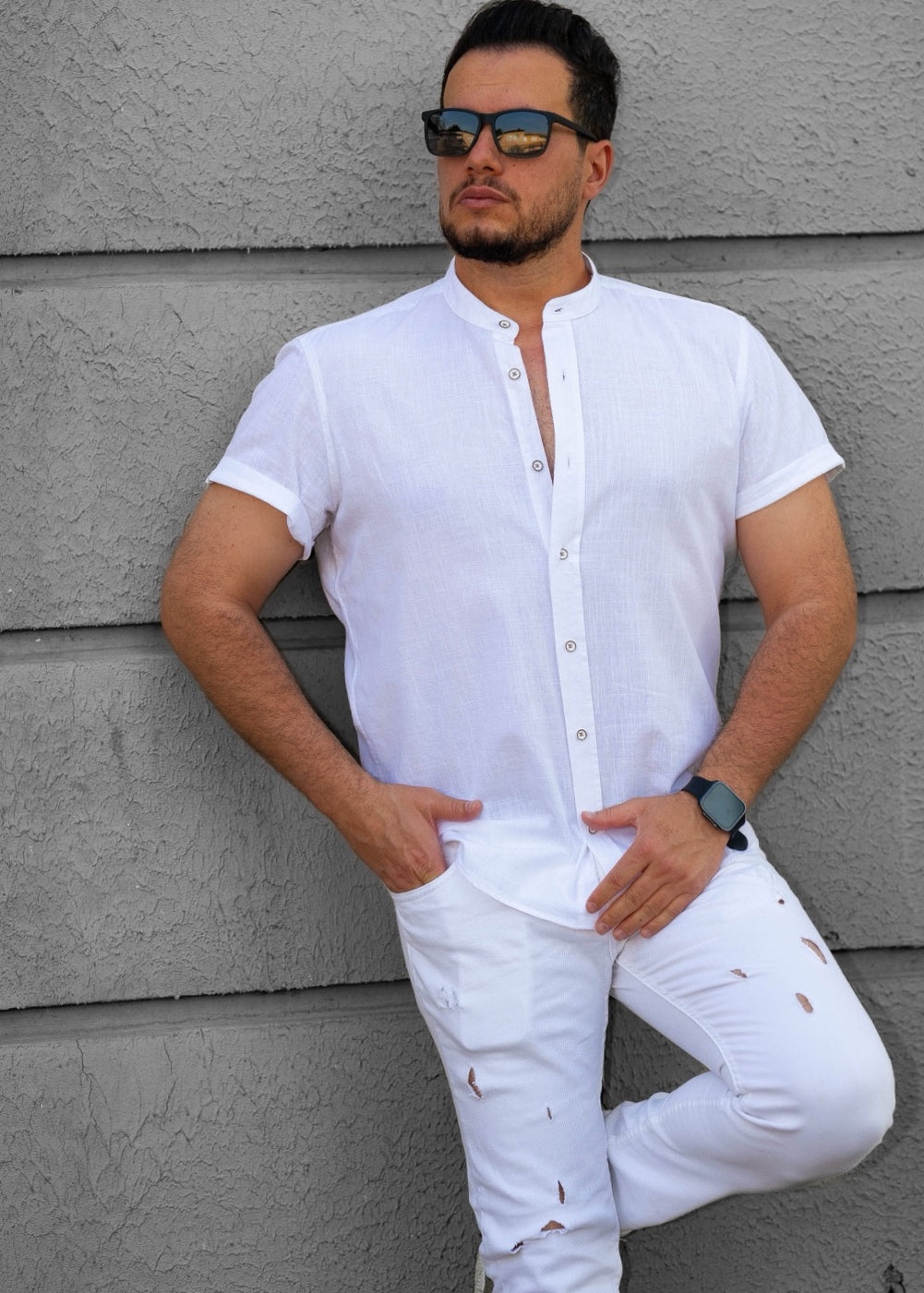 Сорочка чоловіча біла льон ML XL XXL 01-160-705