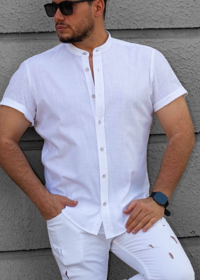 Сорочка чоловіча біла льон ML XL XXL 01-160-705