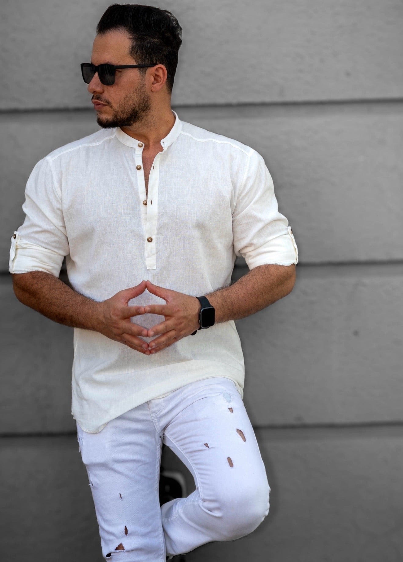 Чоловіча сорочка ляна літня молочна L XXL 3XL 02-20-705