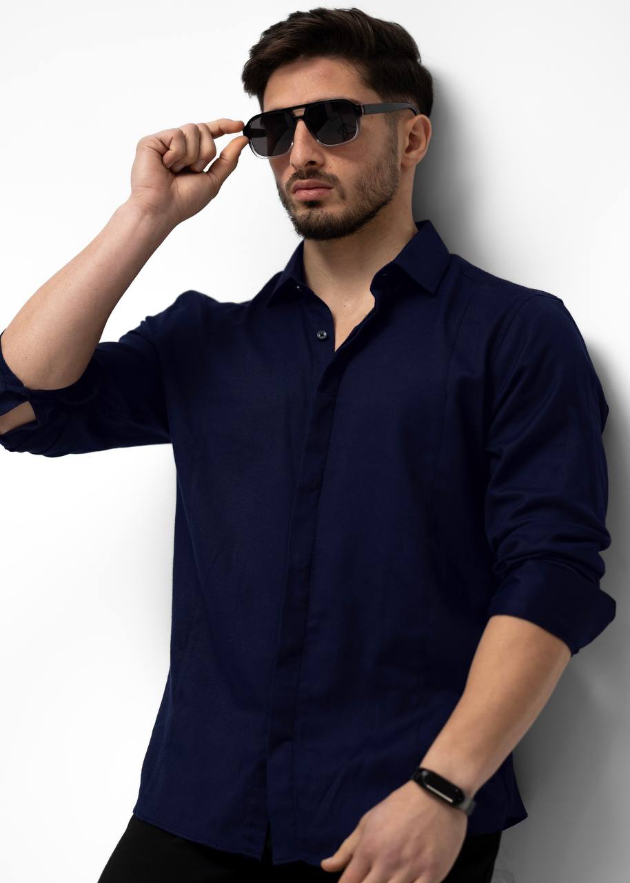 Сорочка чоловіча синя модна класична XL 52-07-601 