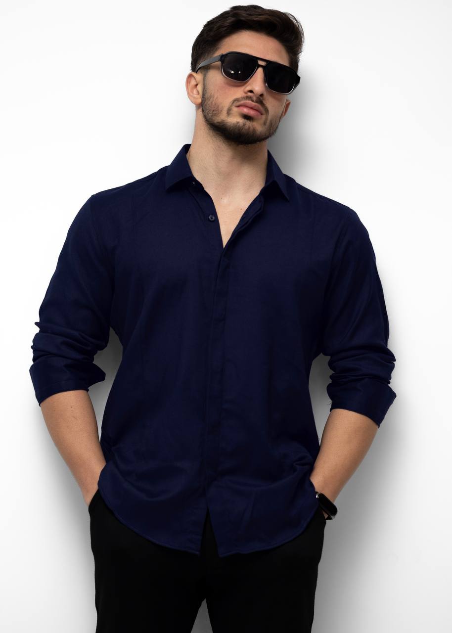 Сорочка чоловіча синя модна класична XL 52-07-601 