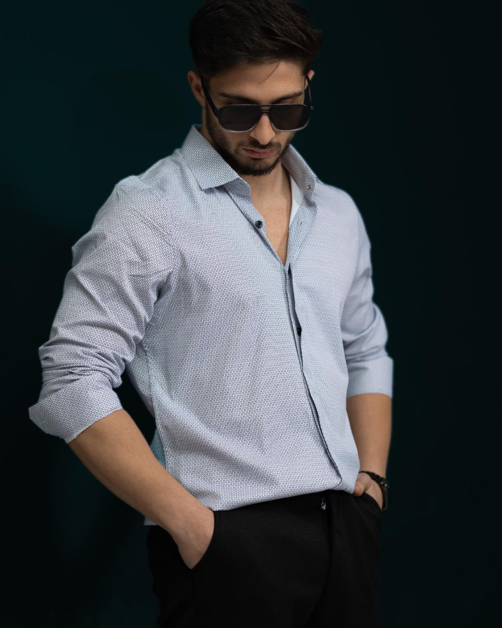 Чоловіча сорочка Біла Приталена з Візерунком M XL 3XL 01-76-225 