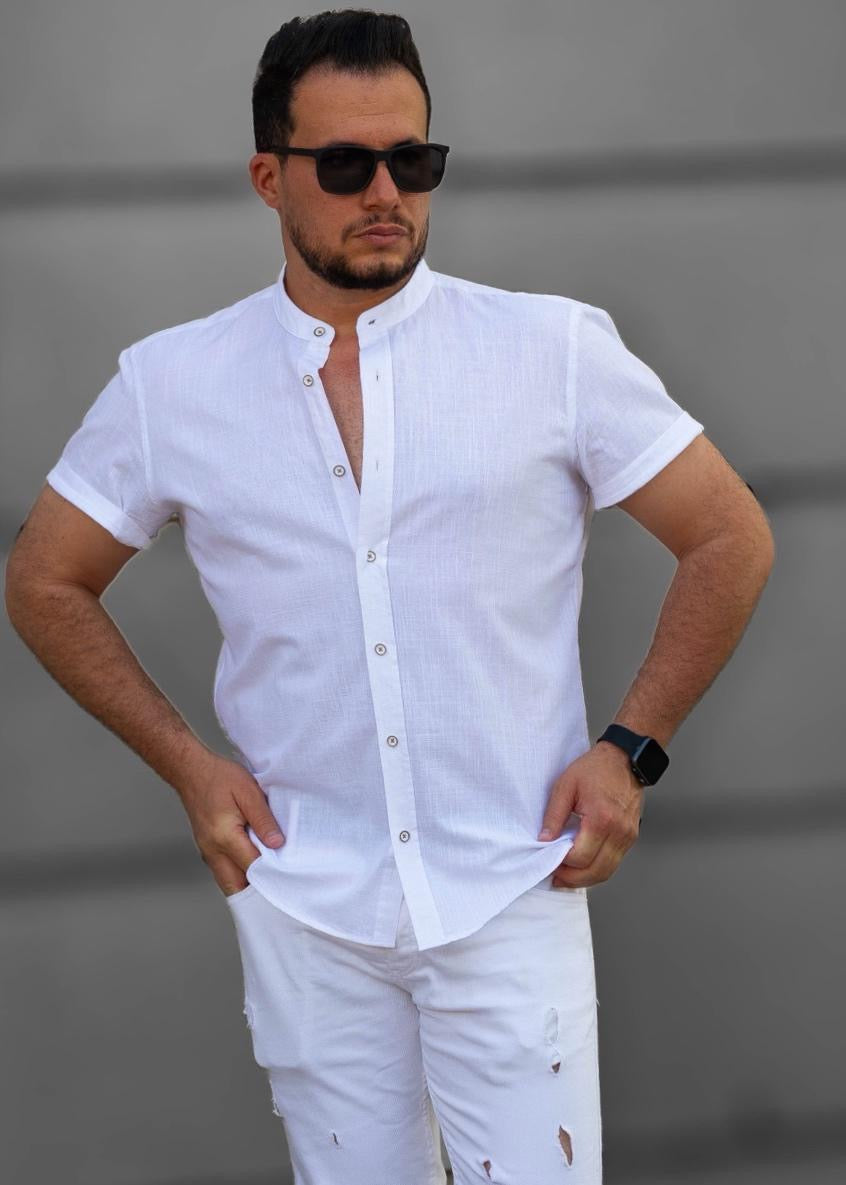Сорочка чоловіча біла льон ML XL XXL 01-160-705