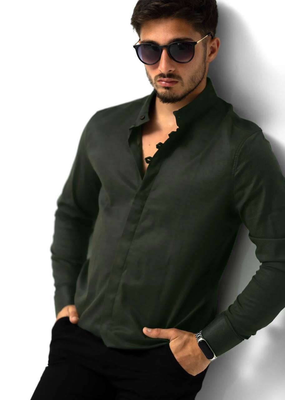 Сорочка чоловіча стійка хакі модна L 39-91-502 