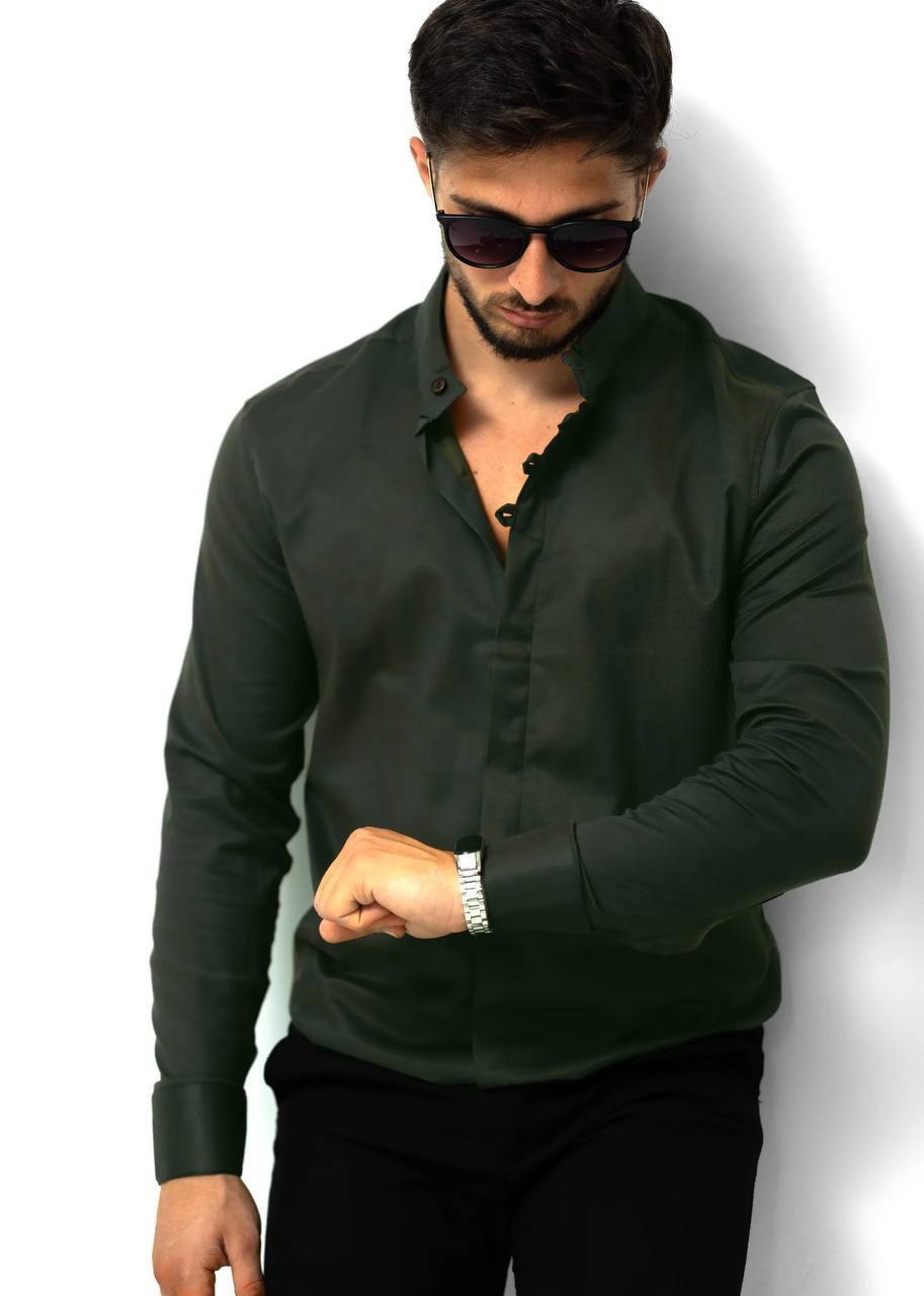 Сорочка чоловіча стійка хакі модна L 39-91-502 