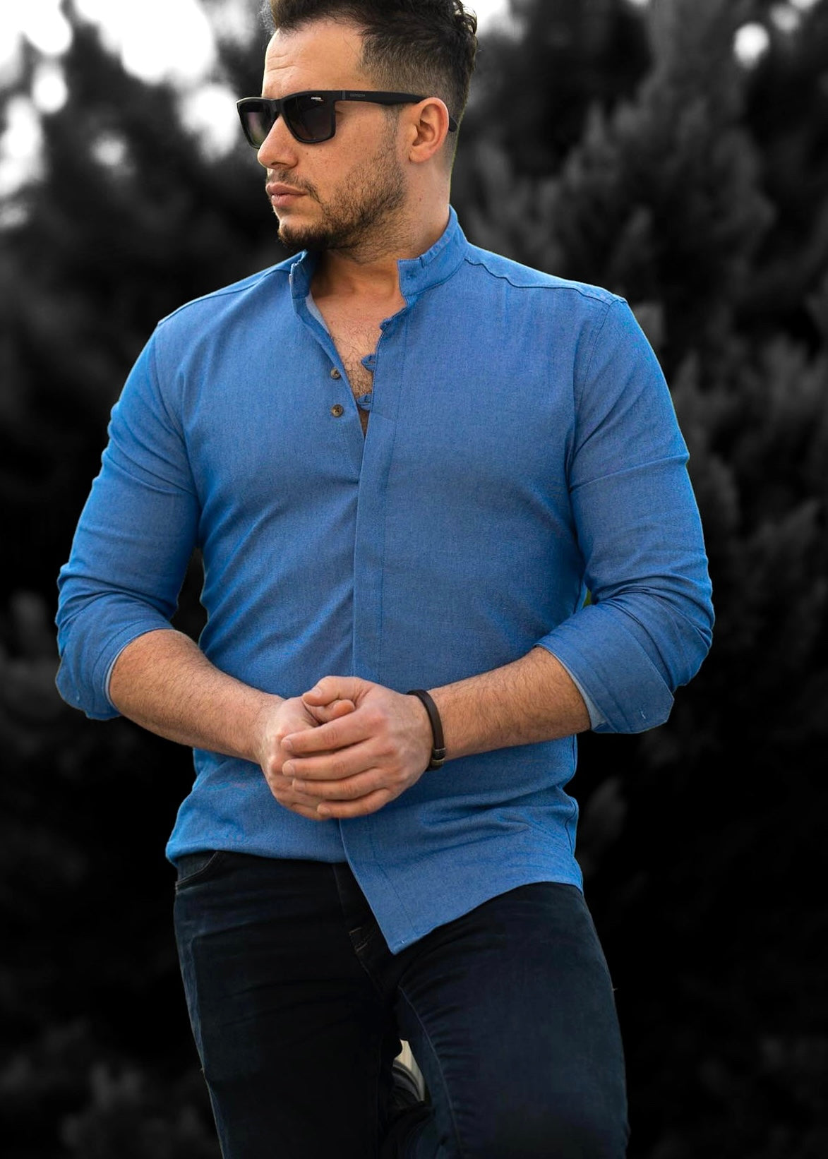 Модна чоловіча сорочка джинсового кольору M L XL XXL 28-91-502