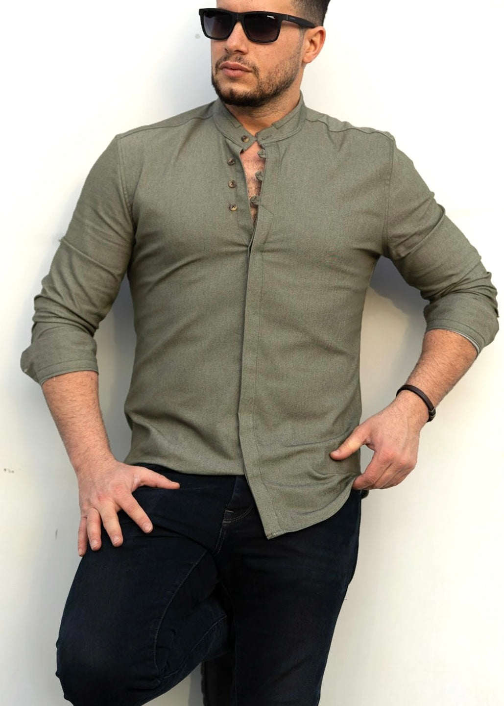 Елегантна чоловіча сорочка під джинс кольору хакі  XXL 32-91-502