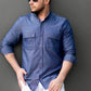 Чоловічі сорочки з тонкого джинсу темного кольору з кишенею M L XL XXL 53-214-502