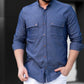 Чоловічі сорочки з тонкого джинсу темного кольору з кишенею M L XL XXL 53-214-502