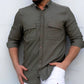 Чоловічі сорочки з тонкого джинсу кольору хакі з кишенею M L  XXL 32-214-502
