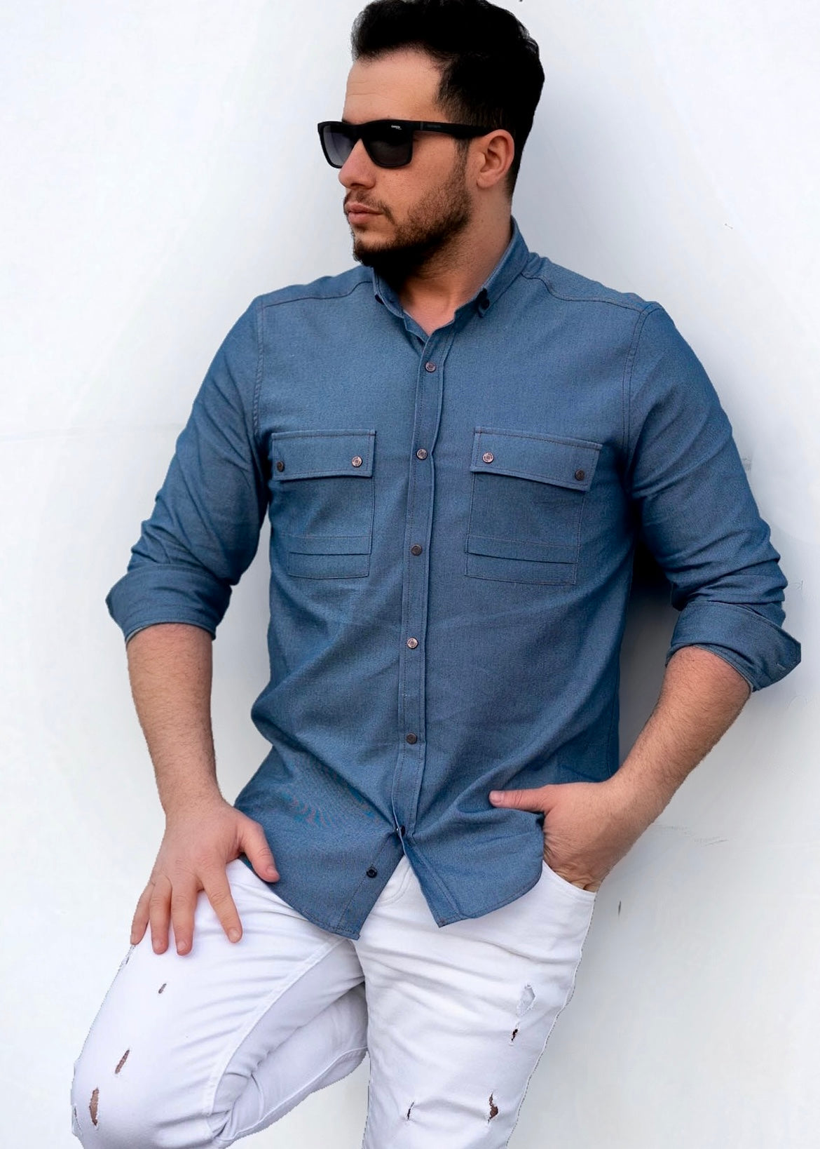 Чоловіча сорочка джинсова ML XL 52-214-502