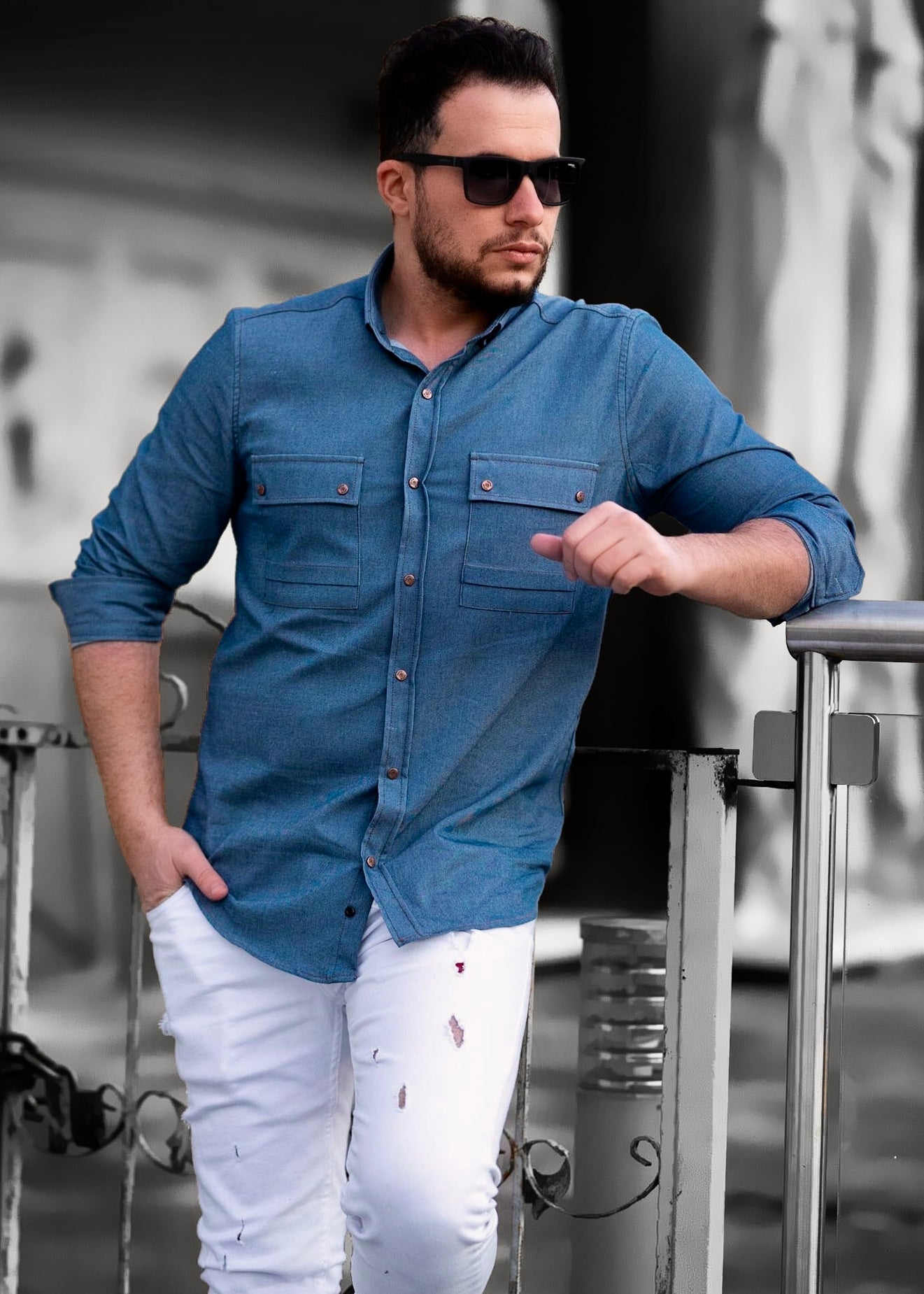 Чоловіча сорочка джинсова ML XL 52-214-502