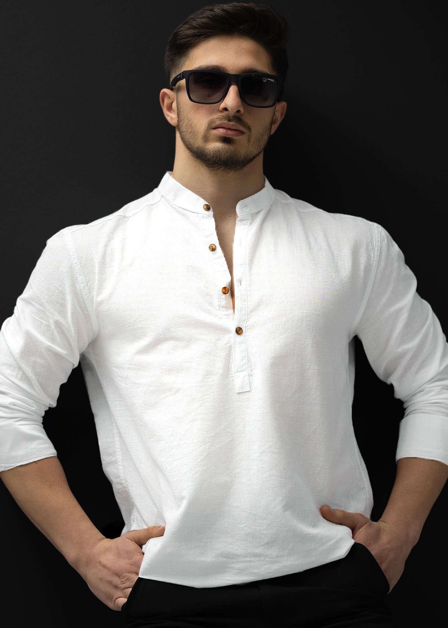 Чоловіча сорочка ляна літня молочна L XXL 3XL 02-20-705