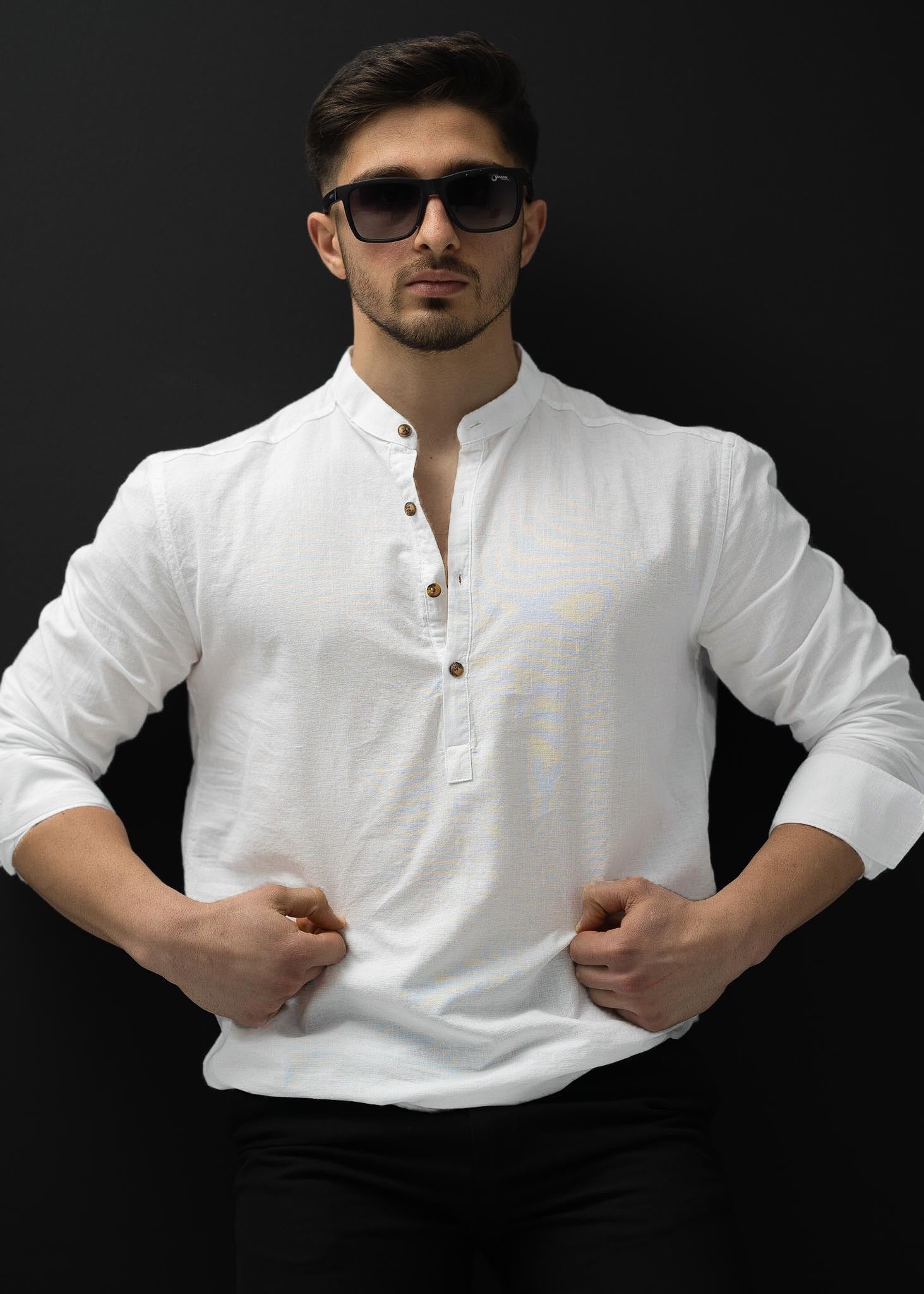 Чоловіча сорочка ляна літня молочна L XXL 3XL 02-20-705