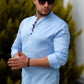 Модна сорочка блакитного кольору із дизайнерською застібкою   XXL 23-109-704