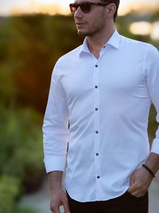 Классическая рубашка слим фит белая на контрастных кнопках   XXL 01-04-401