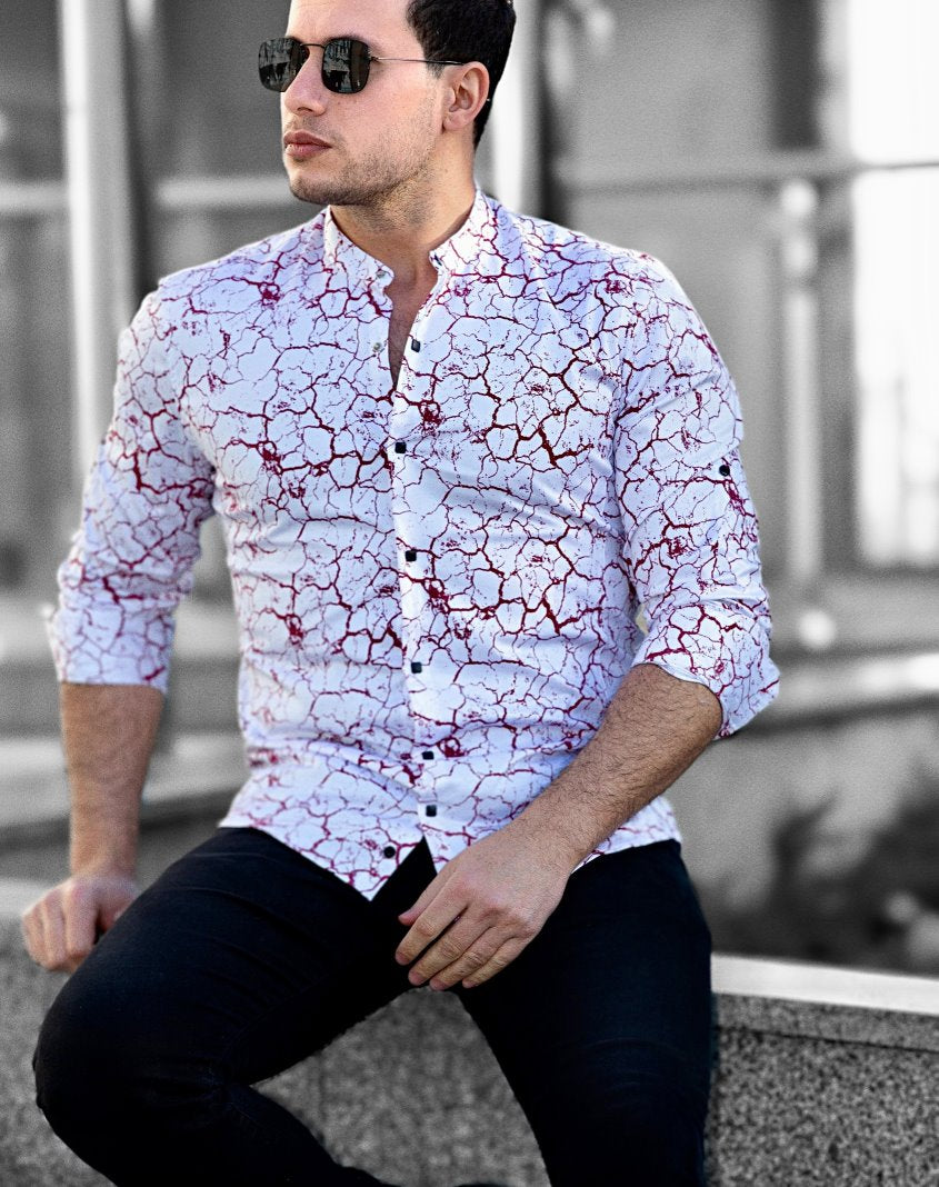 Модна сорочка білого кольору з бордовим малюнком M L XL XXL 01-50-805
