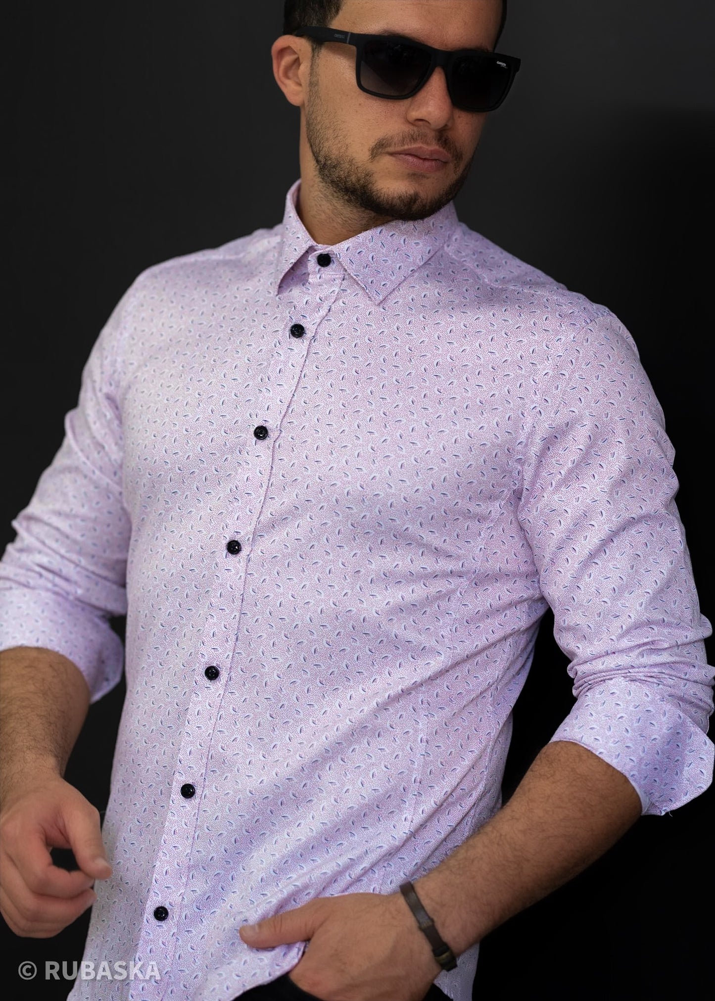 Світло фіолетова чоловіча сорочка з дрібним кольоровим принтом пейсли M  XXL 01-56-820