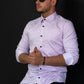 Світло фіолетова чоловіча сорочка з дрібним кольоровим принтом пейсли M  XXL 01-56-820